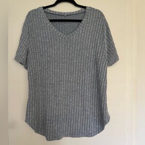 Women’s Light Blue Ribbed Short Sleeve Plus Size Top V-neck 1XL NEW